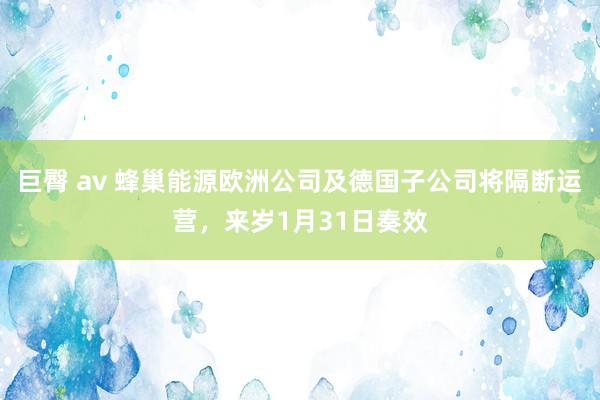 巨臀 av 蜂巢能源欧洲公司及德国子公司将隔断运营，来岁1月31日奏效