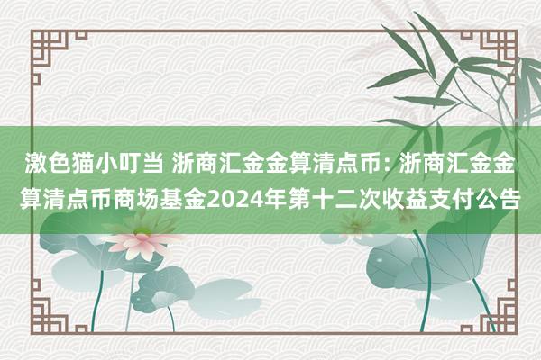 激色猫小叮当 浙商汇金金算清点币: 浙商汇金金算清点币商场基金2024年第十二次收益支付公告