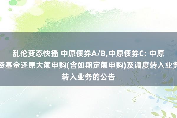 乱伦变态快播 中原债券A/B，中原债券C: 中原债券投资基金还原大额申购(含如期定额申购)及调度转入业务的公告