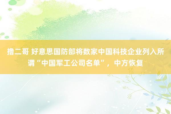 撸二哥 好意思国防部将数家中国科技企业列入所谓“中国军工公司名单”，中方恢复