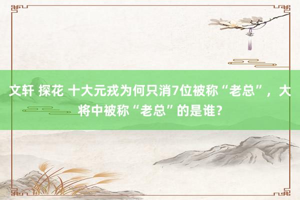 文轩 探花 十大元戎为何只消7位被称“老总”，大将中被称“老总”的是谁？